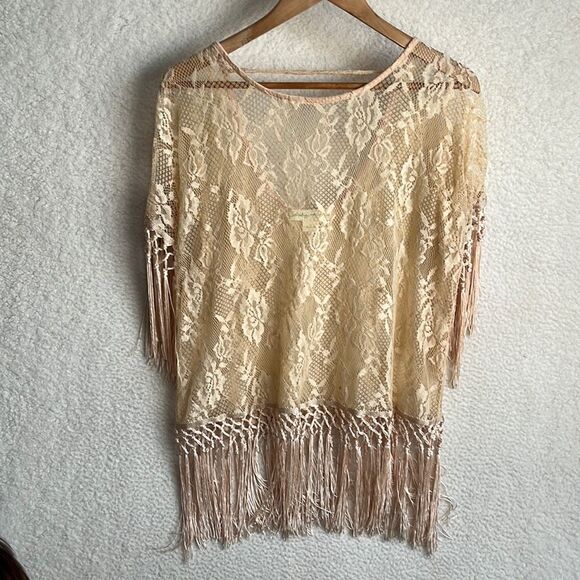 Staring at Stars Shirt Womens Small Ivory Lace Fringe Trim‎ Blouse Top - Picture 1 of 6